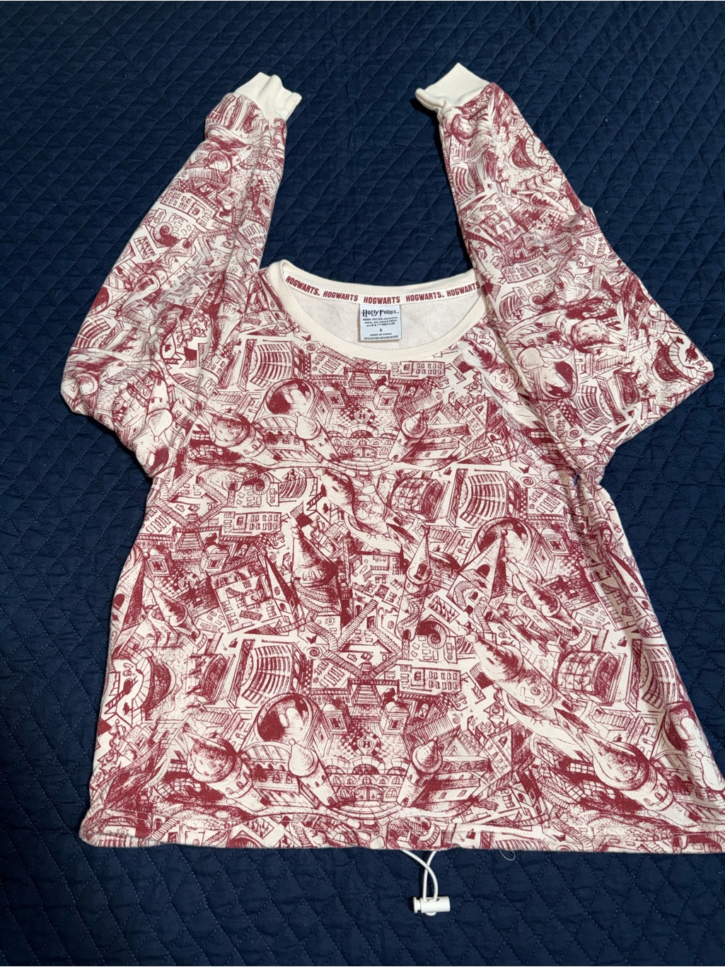 Hogwarts Cream And Burgundy Graphic Long-Sleeve Women's Top